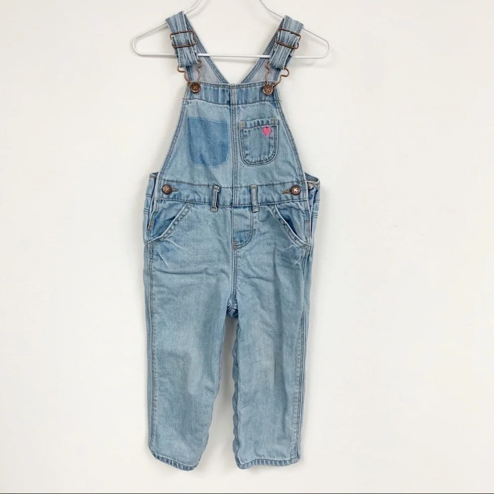 Osh Kosh Denim Overalls with pink heart Sz 24M